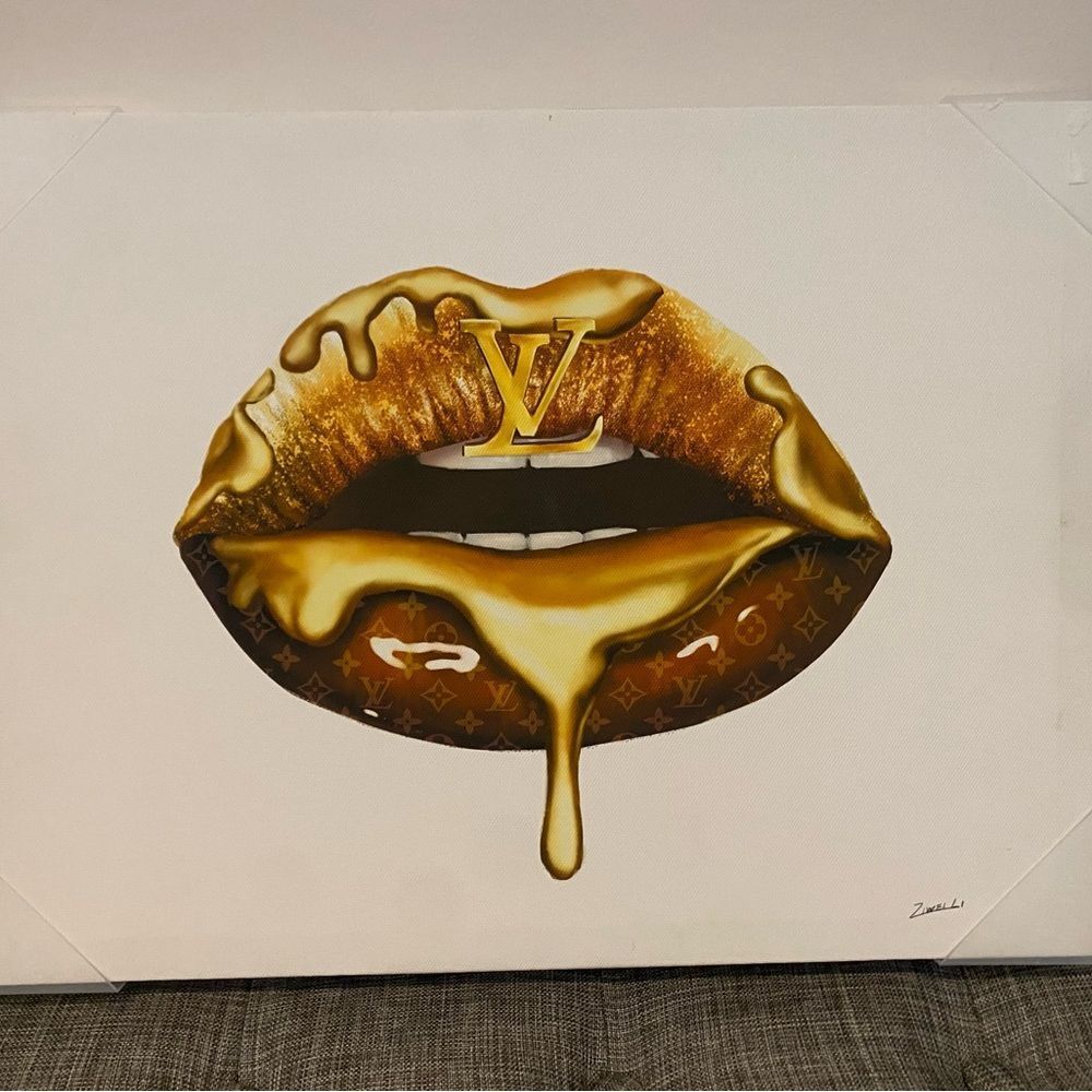 Gold Dripping Lips Canvas Art - Louis Vuitton